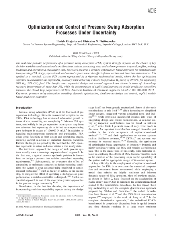 (PDF) Optimization and Control of Pressure Swing Adsorption Processes ...