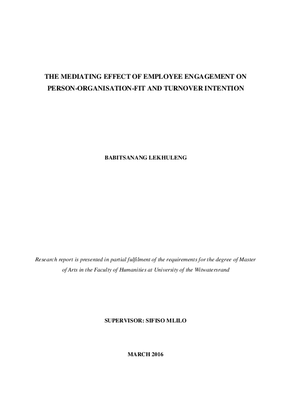(PDF) The mediating effect of employee engagement on person ...