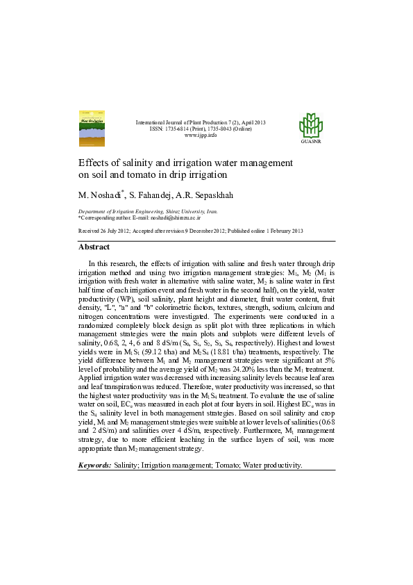(PDF) Effects of salinity and irrigation water management on soil and ...