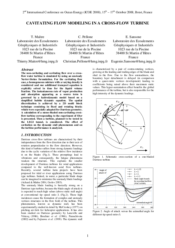 (PDF) Cavitating flow modeling in a cross-flow turbine