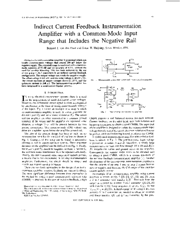(PDF) Indirect current feedback instrumentation amplifier with a common