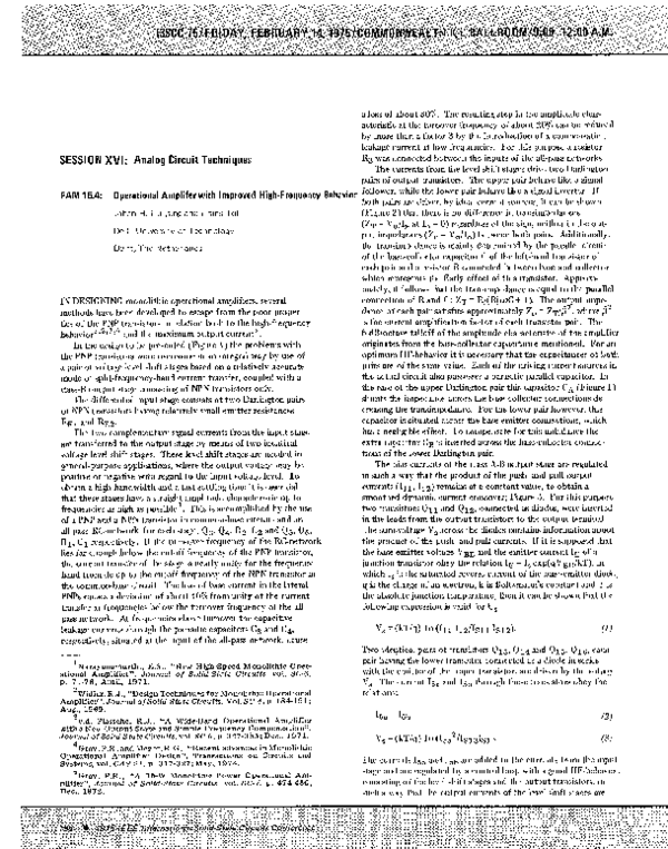 (PDF) Operational amplifier with improved highfrequency behavior