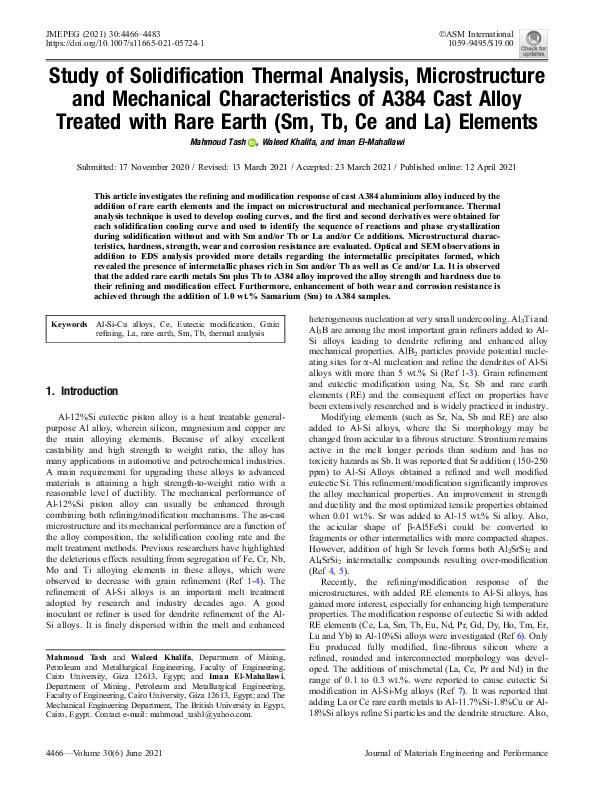 (PDF) Study of Solidification Thermal Analysis, Microstructure and ...