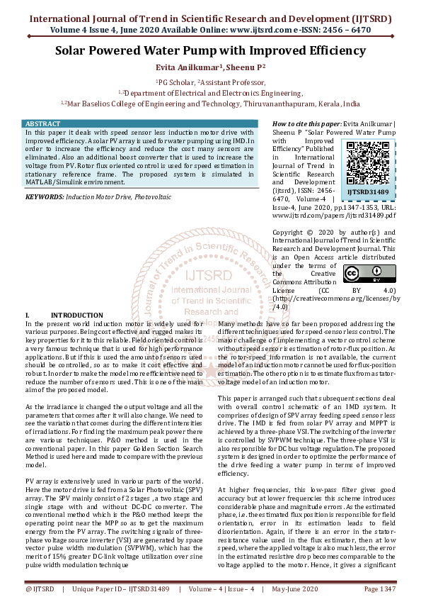 (PDF) Solar Powered Water Pump with Improved Efficiency