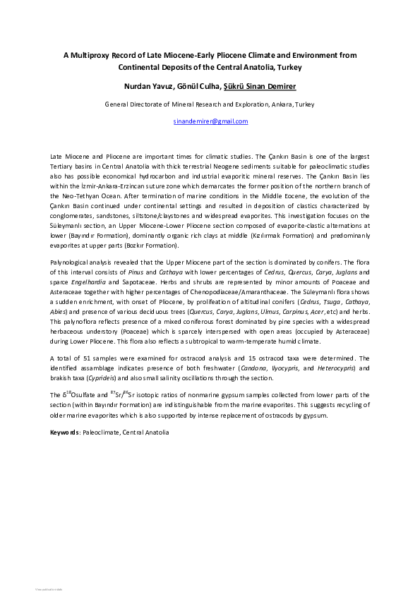 (PDF) A Multiproxy Record of Late Miocene-Early Pliocene Climate and ...