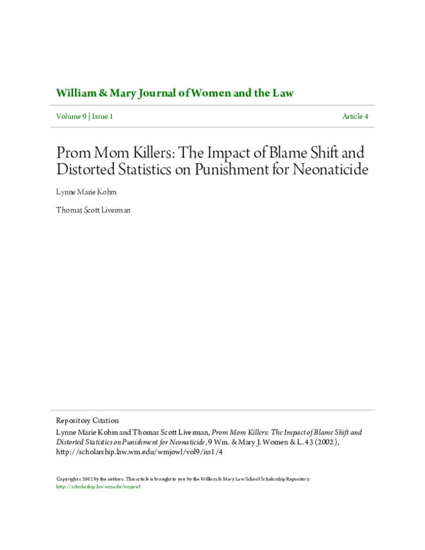 Prom Mom Killers: The Impact of Blame Shift and Distorted Statistics on Punishment for Neonaticide