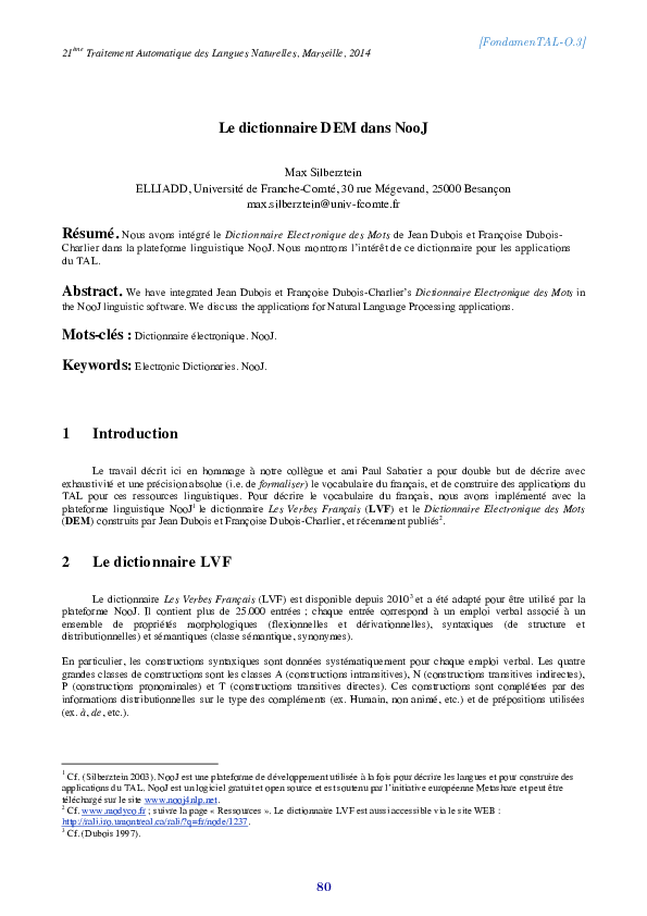 (PDF) The Electronic Dictionary DEM in NooJ (Le dictionnaire DEM dans ...