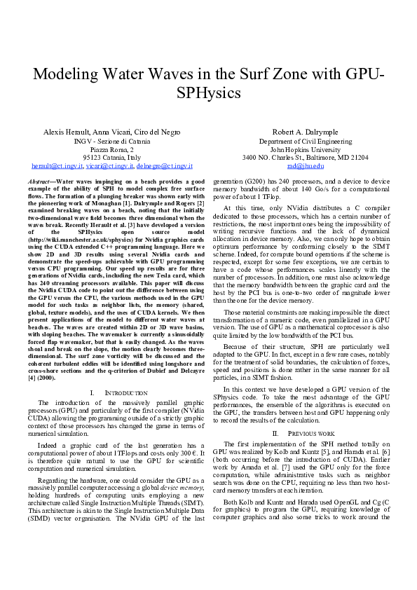 (PDF) Modeling Water Waves in the Surf Zone with GPU-SPHysics