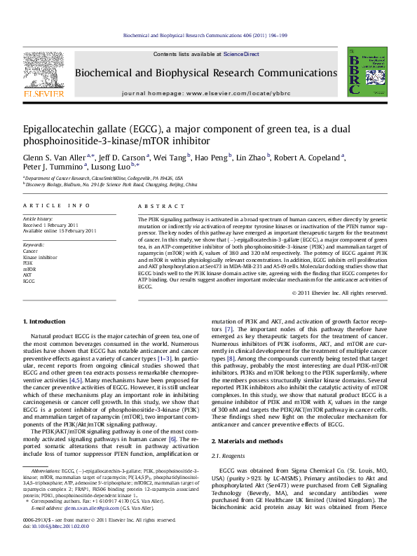 (PDF) Epigallocatechin gallate (EGCG), a major component of green tea ...