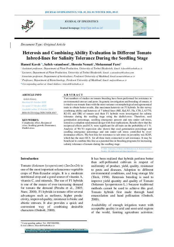 (PDF) Heterosis and Combining Ability Evaluation in Different Tomato ...