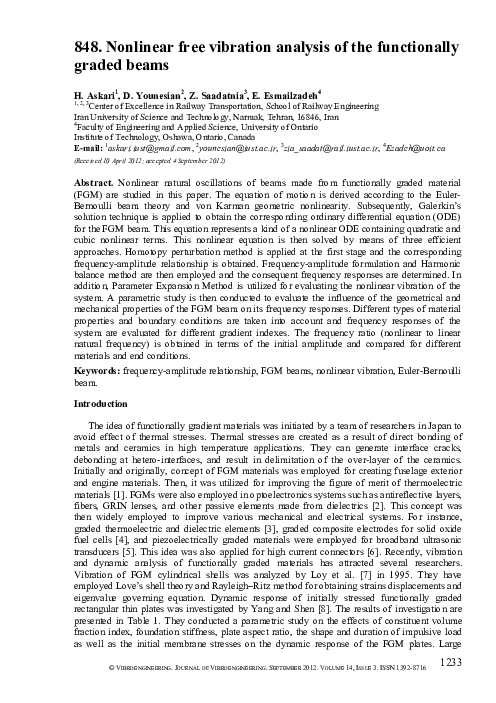 (PDF) Nonlinear free vibration analysis of the functionally graded beams