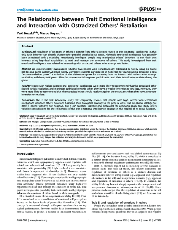 (PDF) The relationship between trait emotional intelligence and self ...