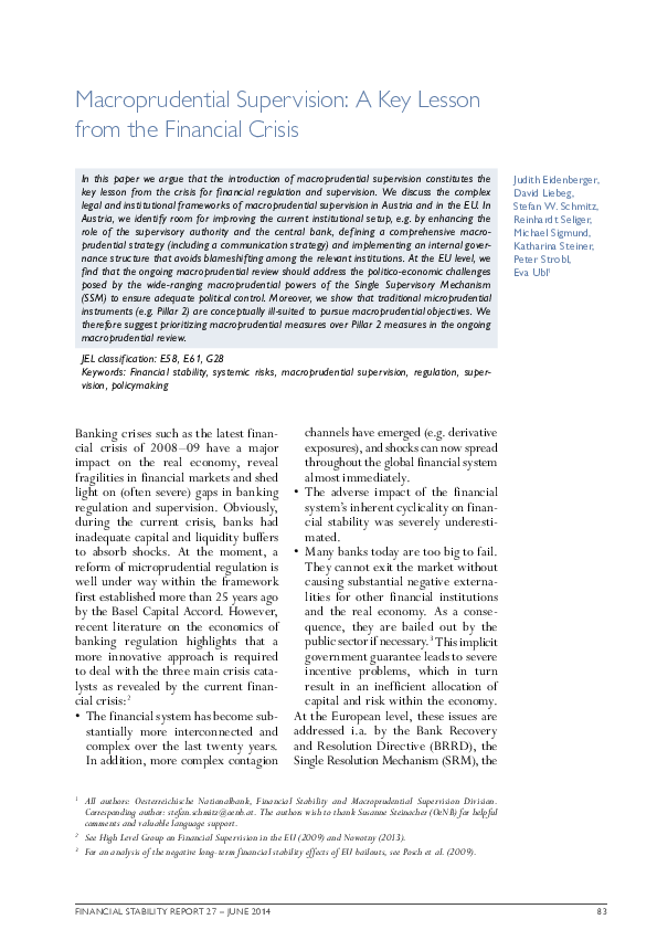 (PDF) Macroprudential Supervision: A Key Lesson from the Financial Crisis