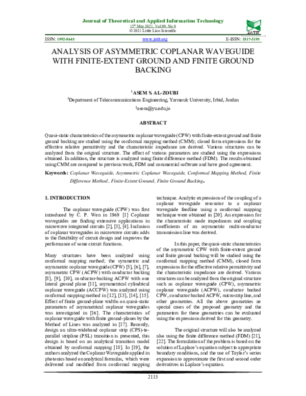 (PDF) Analysis of Asymmetric Coplanar Waveguide with Finite-Extent ...