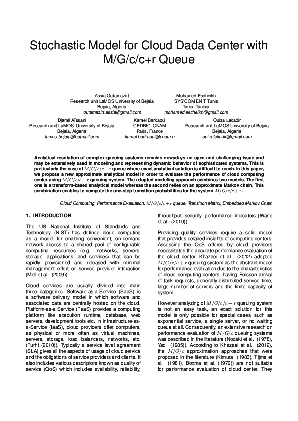 (PDF) On the Modeling and Performance Evaluation of Cloud Computing ...