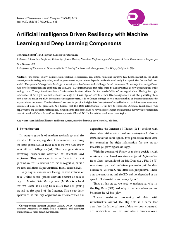 (PDF) Artificial Intelligence Driven Resiliency with Machine Learning ...