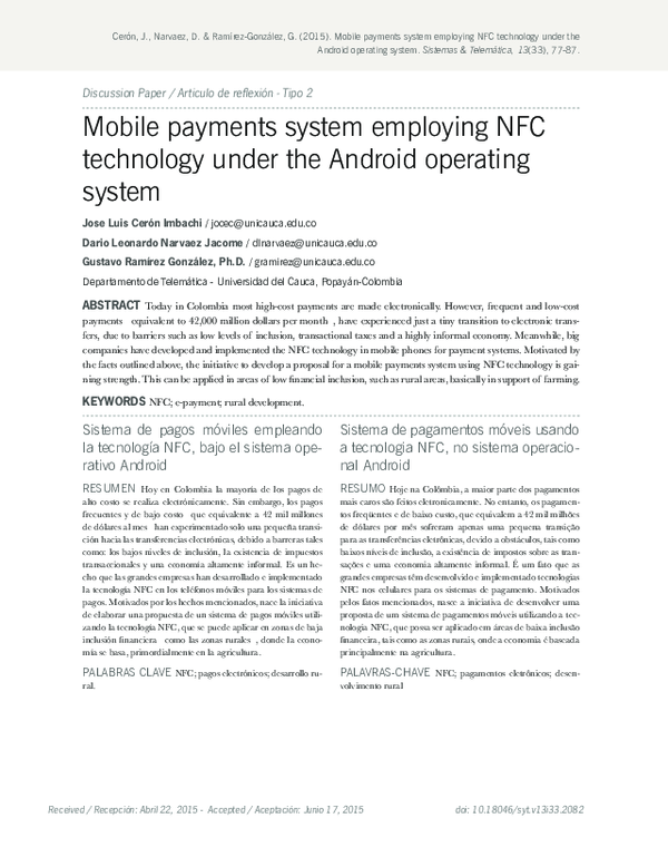(PDF) Mobile payments system employing NFC technology under the Android ...