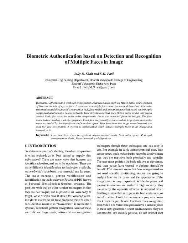 (PDF) Biometric Authentication based on Detection and Recognition of ...