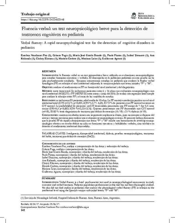  PDF Fluencia Verbal Un Test Neuropsicol gico Breve Para La Detecci n 