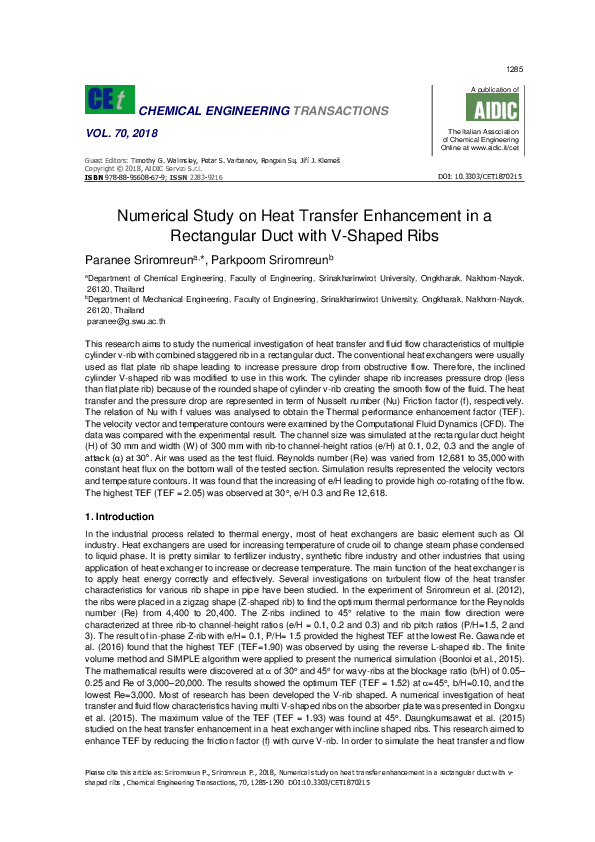 (PDF) Numerical Study on Heat Transfer Enhancement in a Rectangular ...
