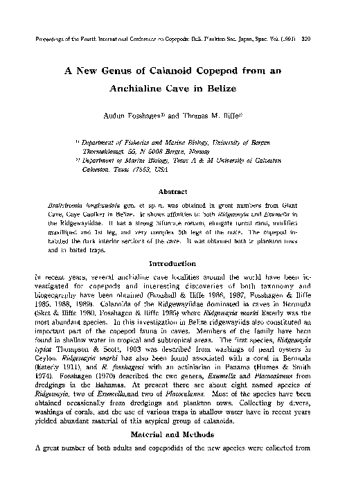 (PDF) A new genus of calanoid copepod from an anchialine cave in Belize
