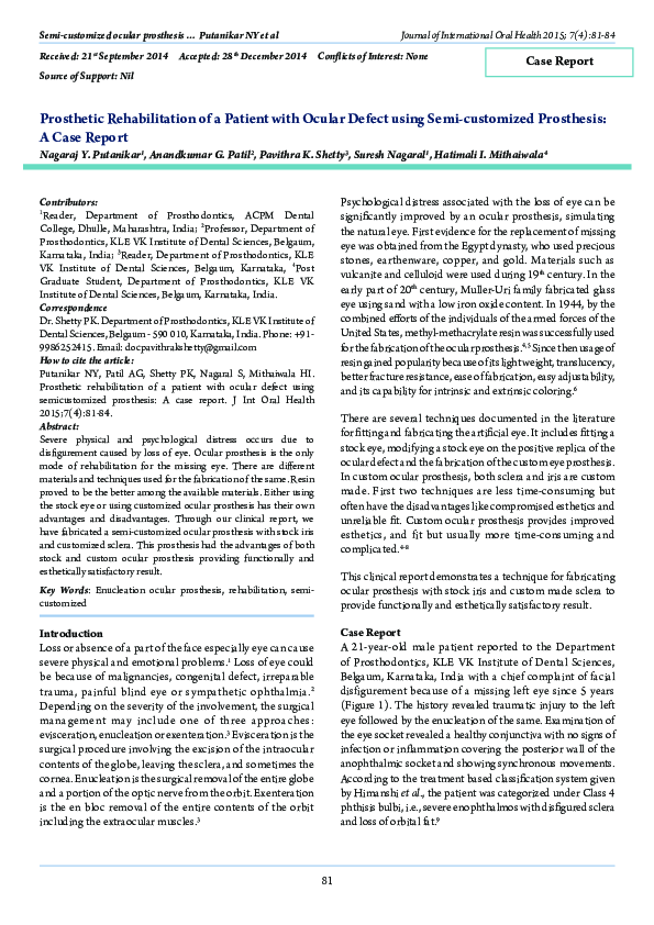 (PDF) Prosthetic Rehabilitation of a Patient with Ocular Defect using ...