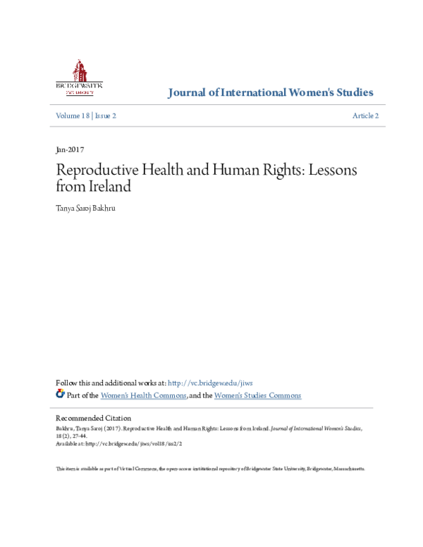 (PDF) Reproductive Health and Human Rights: Lessons from Ireland