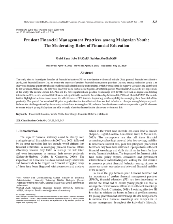 (PDF) Prudent Financial Management Practices among Malaysian Youth: The ...