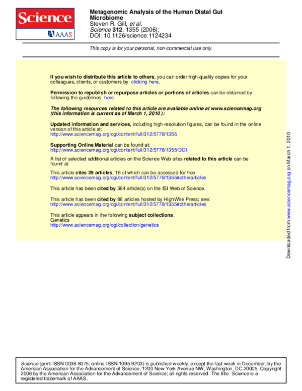(PDF) Microbiome Metagenomic Analysis of the Human Distal Gut
