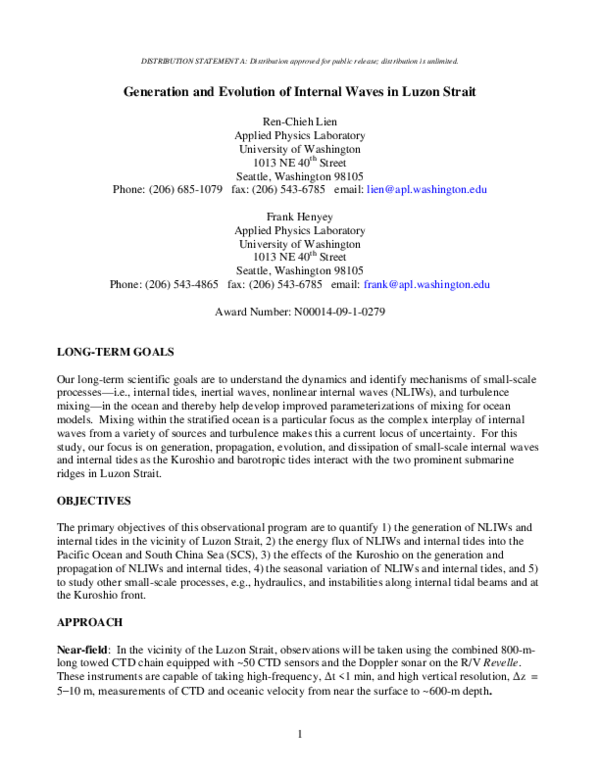 (PDF) Generation and Evolution of Internal Waves in Luzon Strait
