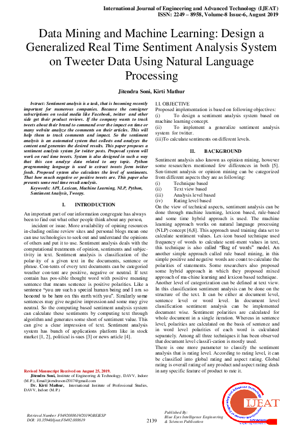 (PDF) Data Mining and Machine Learning: Design a Generalized Real Time ...