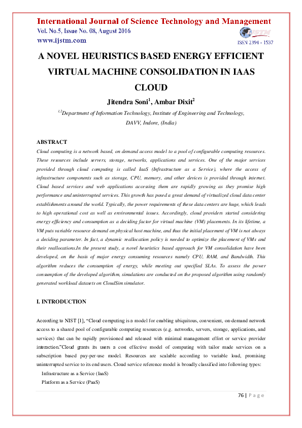 (PDF) A Novel Heuristics Based Energy Efficient Virtual Machine ...
