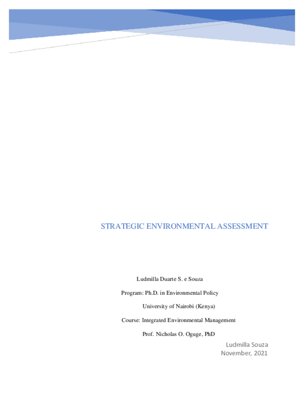 (PDF) Strategic Environmental Assessment - Concepts and Application