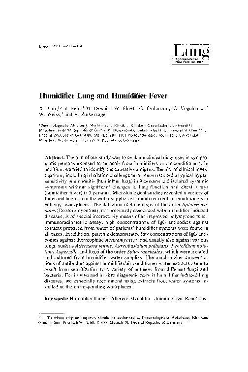 (PDF) Humidifier lung and humidifier fever
