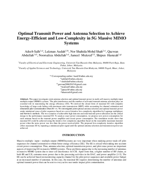 (PDF) Optimal Transmit Power and Antenna Selection to Achieve Energy ...