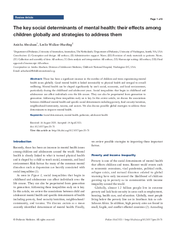 (PDF) The key social determinants of mental health: their effects among ...