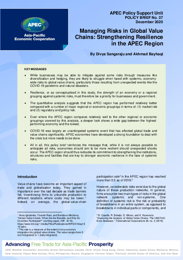(PDF) Managing Risks in Global Value Chains: Strengthening Resilience ...
