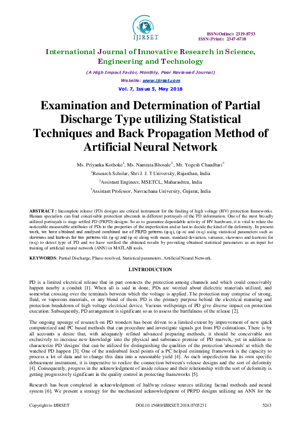 (PDF) Examination and Determination of Partial Discharge Type utilizing ...