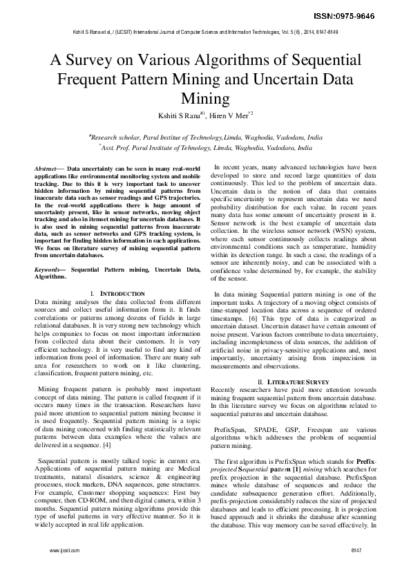(PDF) A Survey on Various Algorithms of Sequential Frequent Pattern ...