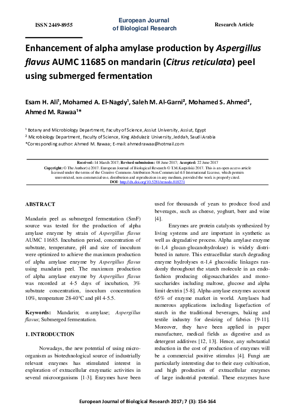 (PDF) Enhancement of alpha amylase production by Aspergillus flavus ...