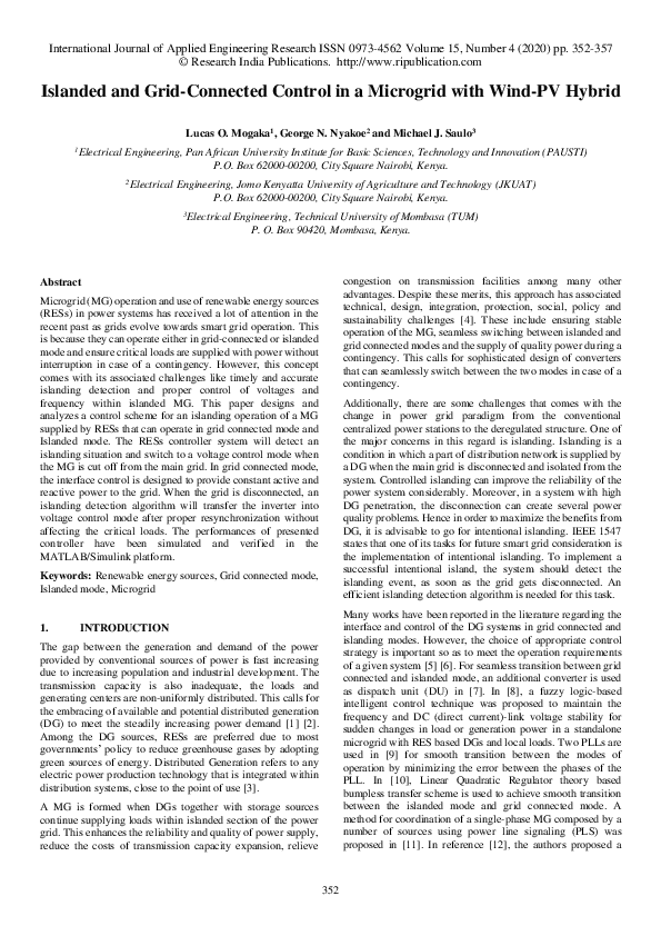 (PDF) Islanded and Grid-Connected Control in a Microgrid with Wind-PV ...