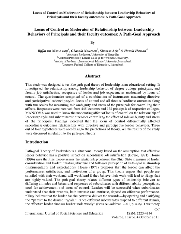 (PDF) Locus of Control as Moderator of Relationship between Leadership ...