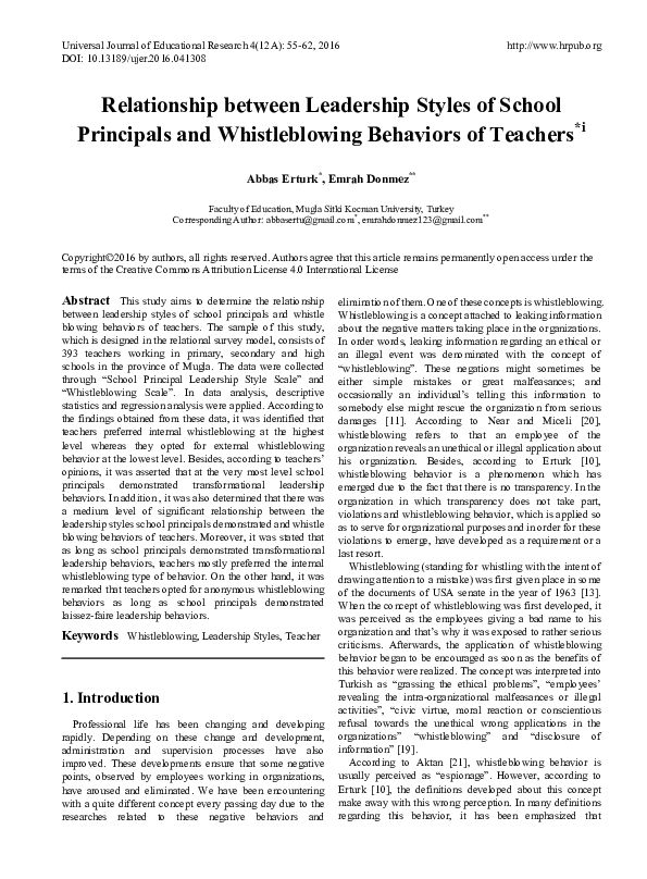 (PDF) Relationship between Leadership Styles of School Heads and Their ...