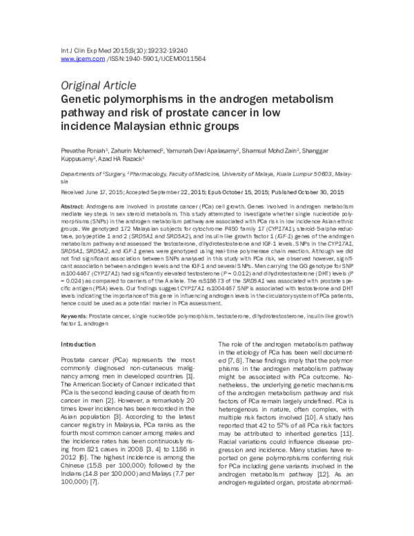 (PDF) Genetic polymorphisms in the androgen metabolism pathway and risk ...