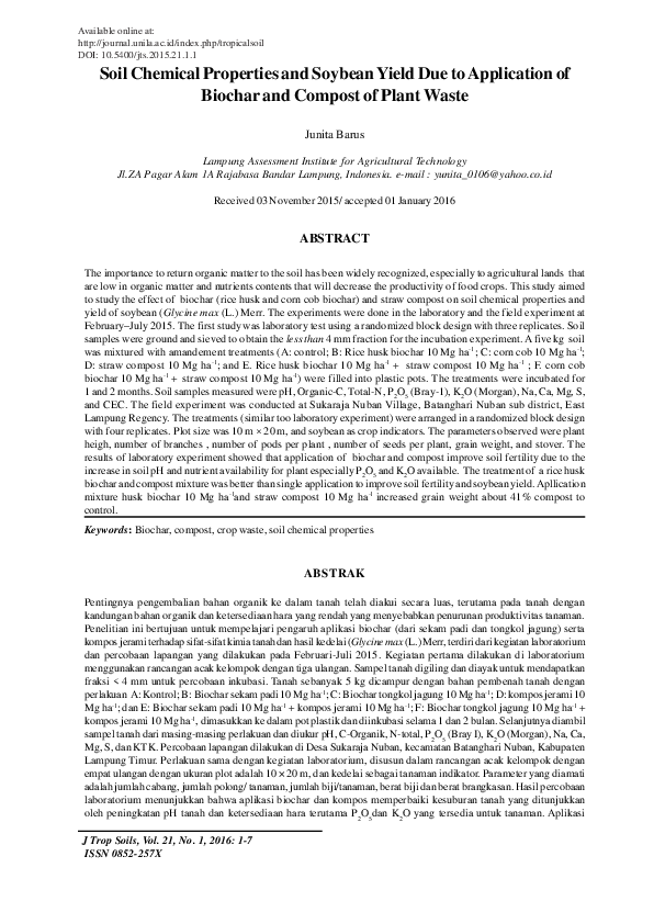 (PDF) Soil Chemical Properties and Soybean Yield Due to Application of ...