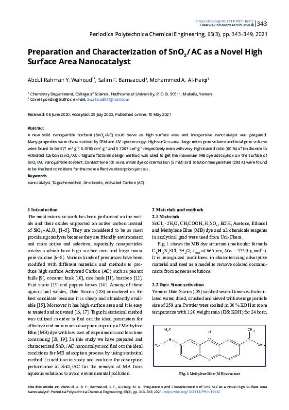 (PDF) Preparation and Characterization of SnO2 / AC as a Novel High ...