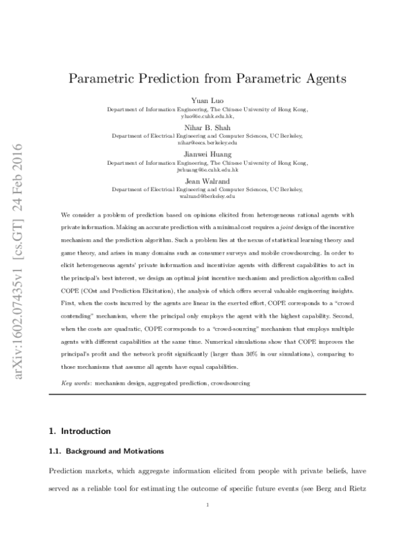 (PDF) Parametric Prediction from Parametric Agents?