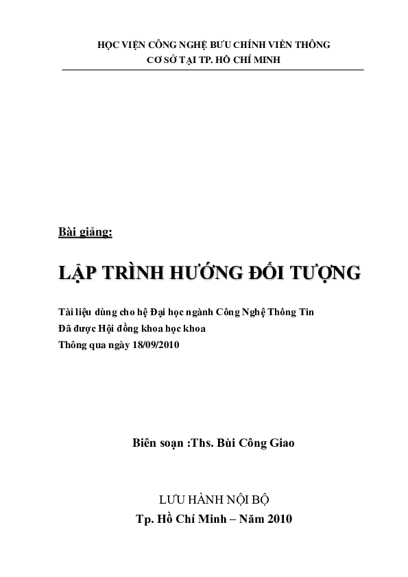 First page of “Bài giảng lập trình hướng đối tượng”