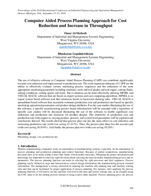 (PDF) Computer Aided Process Planning Approach for Cost Reduction and ...