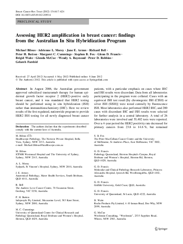 (PDF) Assessing HER2 amplification in breast cancer: findings from the ...